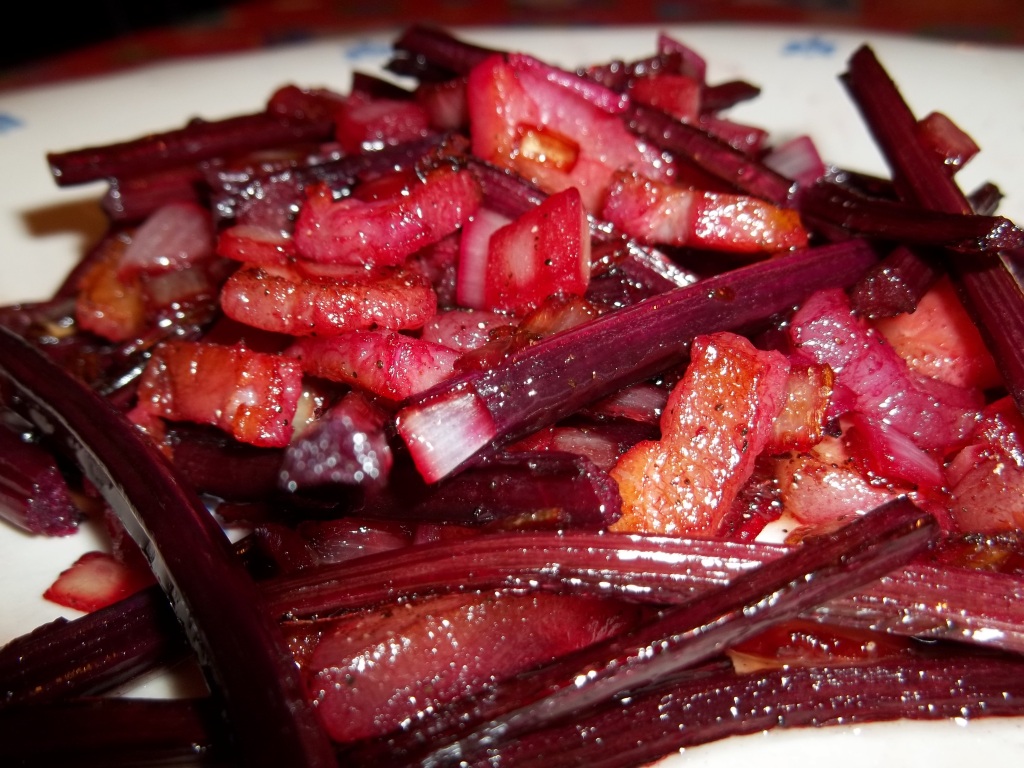 Beet Stems with Pancetta and Shallots